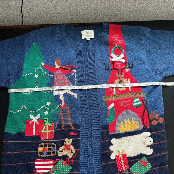 VTG Susan Bristol Cardigan Women Medium Christmas 90s Hand Embroidered Holiday - Picture 10 of 15